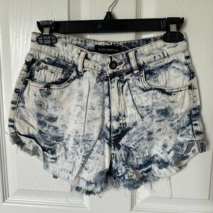 Blue Distressed Jean Shorts with Acid Wash